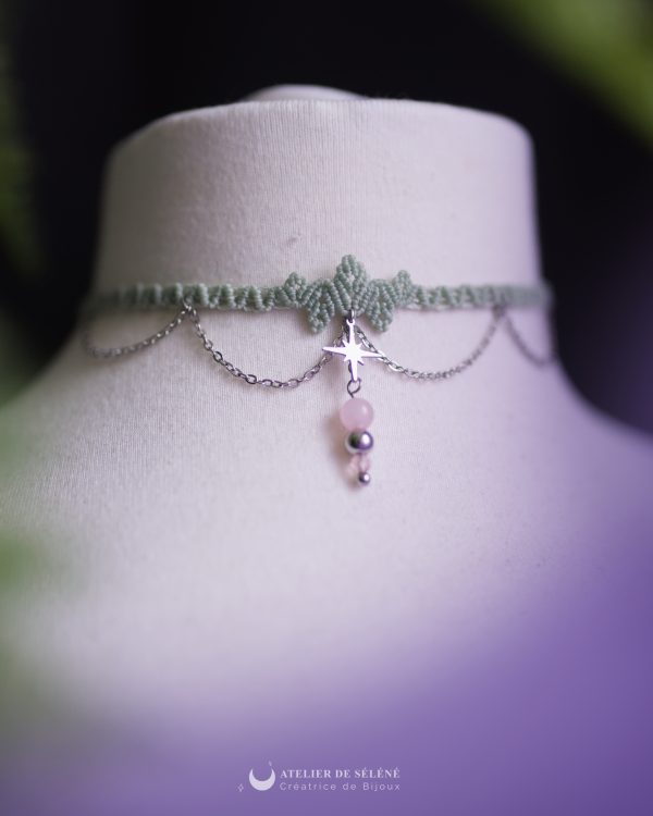 nymphéa ras de cou vert pastel avec perle de quartz rose (doré) (copie)