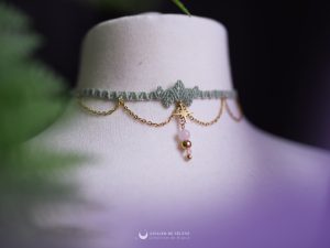 nymphéa ras de cou vert pastel avec perle de quartz rose