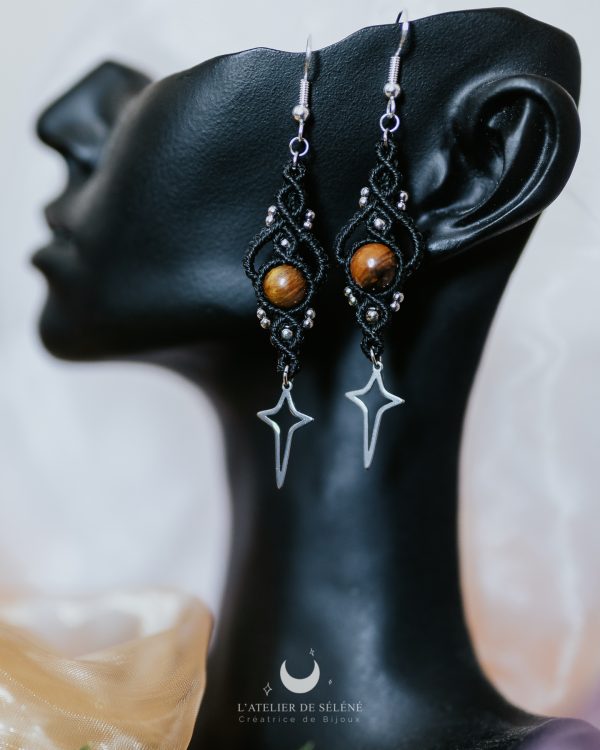 boucles d'oreilles noires & argentées