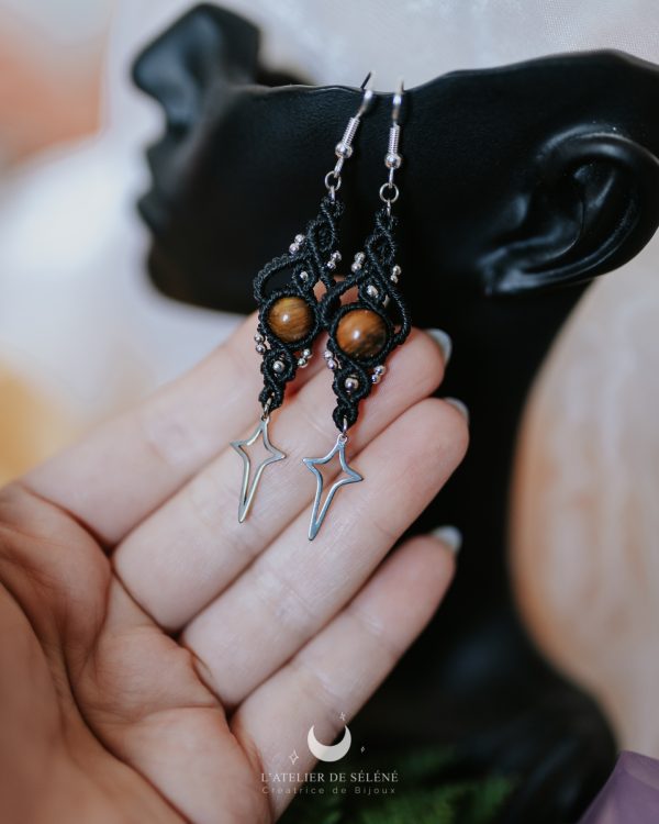 boucles d'oreilles noires & argentées