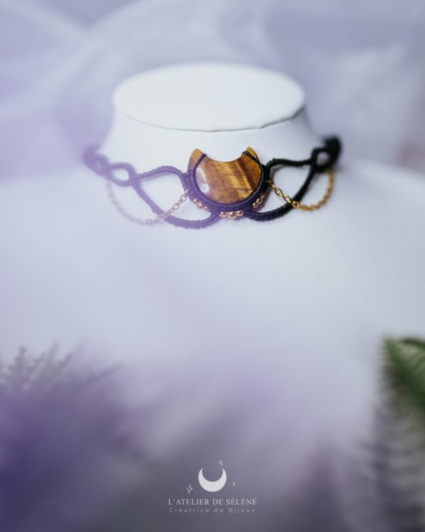 ♠ ras de cou ou tiare avec une œil de tigre lune