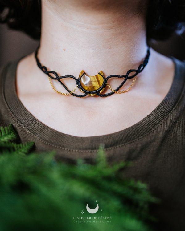 ♠ ras de cou ou tiare avec une œil de tigre lune