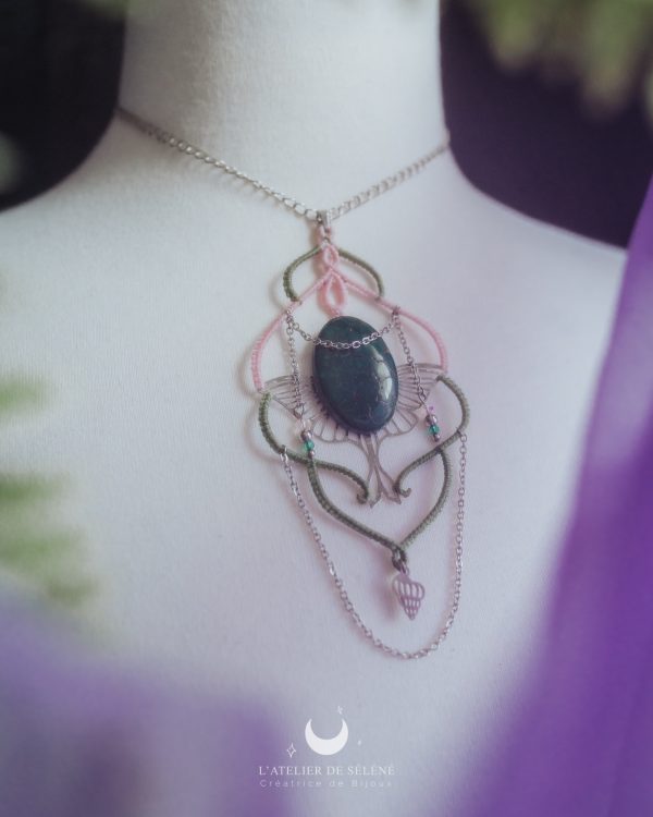 layla collier pendentif malachite rose et vert