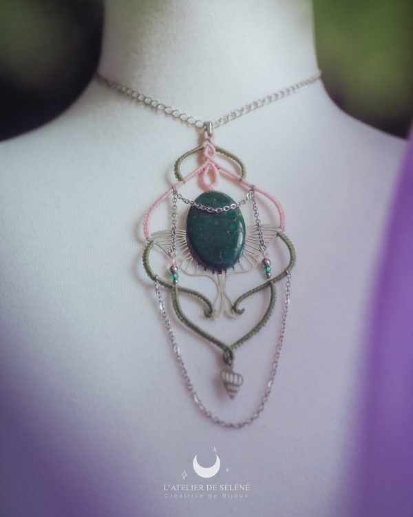layla collier pendentif malachite rose et vert