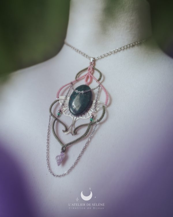 layla collier pendentif malachite rose et vert