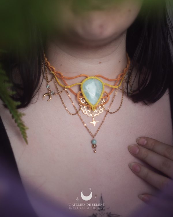 stella grand collier orange & jaune avec une amazonite