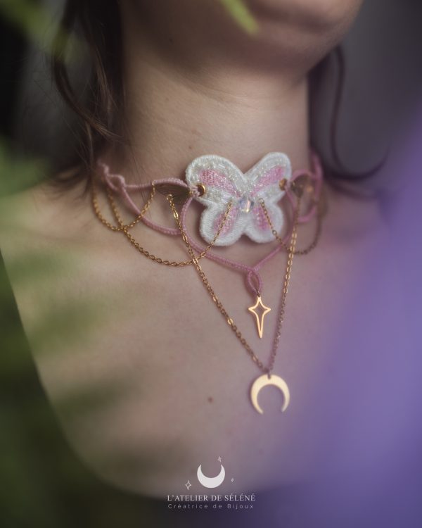 winx club collier ailes de fées rose et blanc brodé et tissé