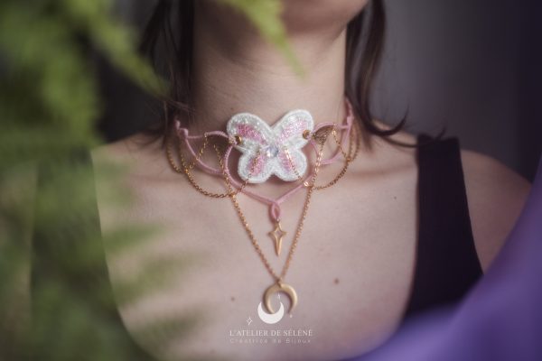 winx club collier ailes de fées rose et blanc brodé et tissé