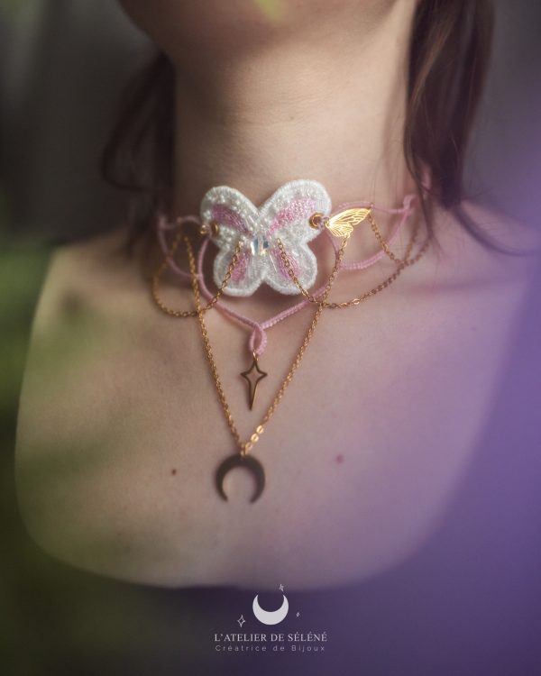 winx club collier ailes de fées rose et blanc brodé et tissé