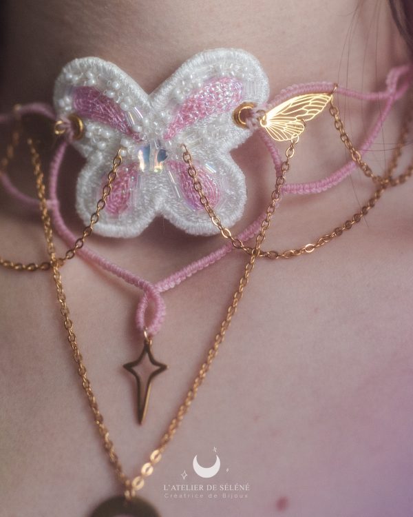 winx club collier ailes de fées rose et blanc brodé et tissé