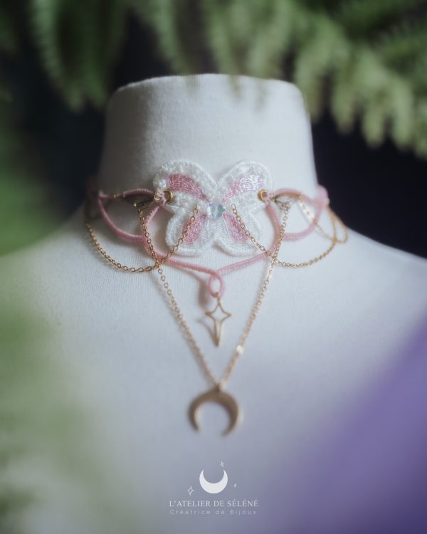 winx club collier ailes de fées rose et blanc brodé et tissé