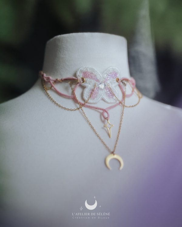 winx club collier ailes de fées rose et blanc brodé et tissé