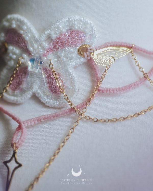 winx club collier ailes de fées rose et blanc brodé et tissé