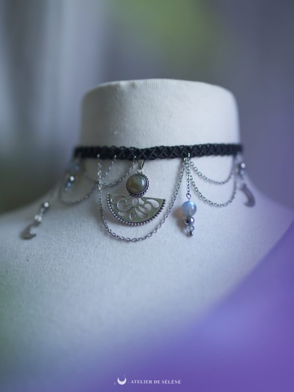 ras de cou noir et argenté lunes , ras de cou style alternatif