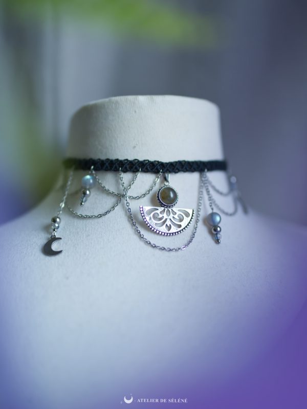 ras de cou noir et argenté labradorite