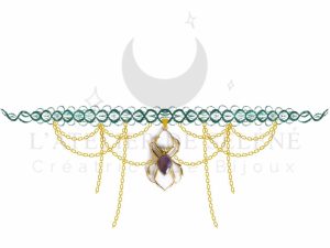 ras de cou vert olive et doré avec pendentif araignée